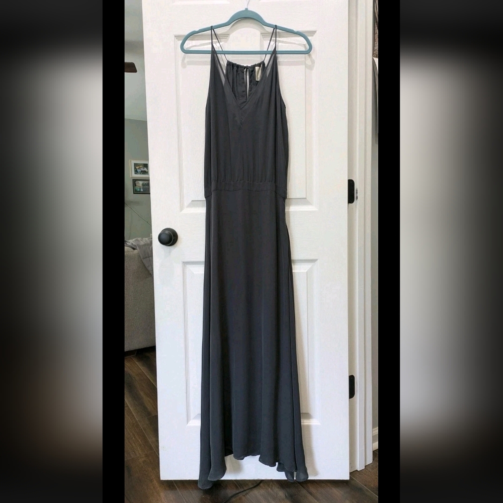 Mason By Michelle Mason Silk Gown 2‎ Grey Flowy Romantic Grecian Tie Bridesmaid